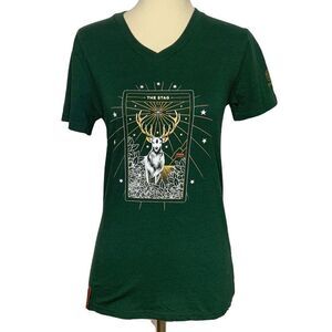 Jagermeister V-neck tee shirt green short sleeve size M